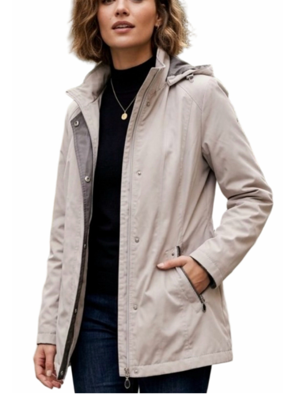 Liz Claiborne Women's light Grey Hooded Trench Coat jacket. Size M